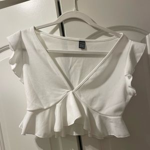 Shein white V-neck ruffle top